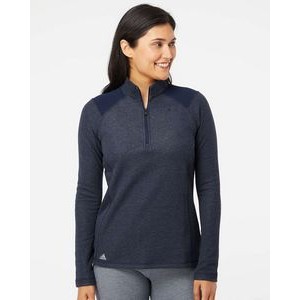 Adidas Women's Heathered Quarter Zip Pullover w/Colorblocked Shoulders