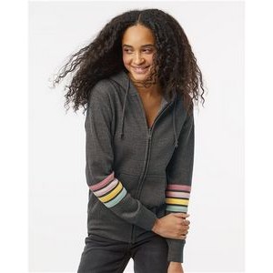 MV Sport® Women's Striped Sleeves Full-Zip Hooded Sweatshirt