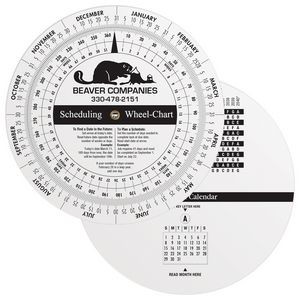 .020 White Plastic Wheel Calculator / Perpetual Calendar & Scheduling (6" dia.) Spot Color Imprint