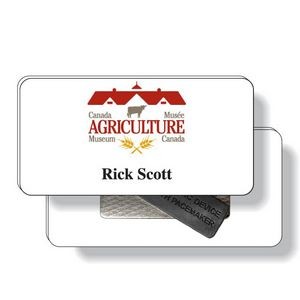 .060 White Plastic Badge with Safety Pin / rectangle (1.5" x 3") 4CP