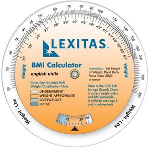 3 Wheel Body Mass Index Calculator (20-300 lb/9-136 kg), Full Color