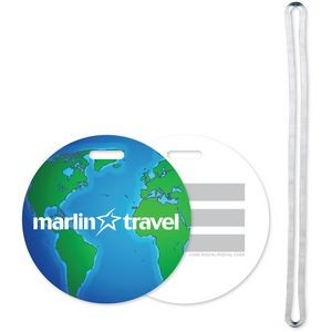 3" Globe Ball Design Luggage Tag Full Color Imprint with 6" Loop
