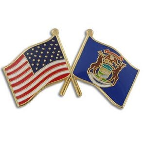 Michigan & USA Crossed Flag Pin