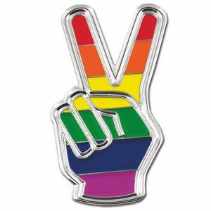 Gay Pride Peace Finger Sign Lapel Pin