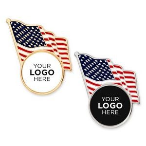 Waving American Flag Pin with Custom Logo