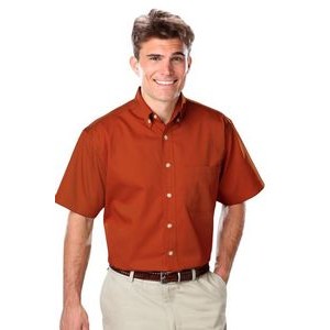 Men's Short Sleeve Fine Line Cotton Twill Shirt w/Patch Pocket