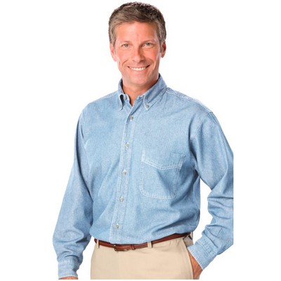 Men's Long Sleeve Cotton Denim Shirt w/Patch Pocket