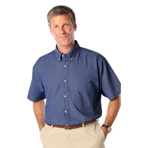 Men's Short Sleeve Cotton Denim Shirt w/Patch Pocket