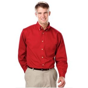 Men's Long Sleeve Fine Line Cotton Twill Shirt w/Patch Pocket