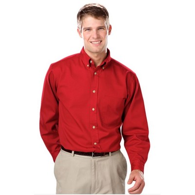 Men's Long Sleeve Fine Line Cotton Twill Shirt w/Patch Pocket