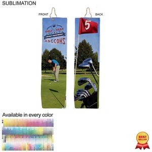 Plush Velour Terry Cotton blend Golf Towel, Finished size 5x18, Trifold Grommet and Hook, Sublimated