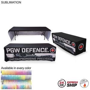 24 Hr Express Ship - Sublimated Table Cloth for 8' Table, Drape Style, 3 sided, Open Back