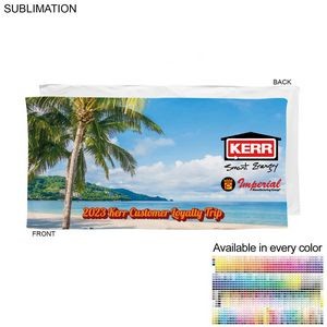 Heaviest Weight, Plush Velour Terry Cotton Blend Beach Towel, 30x60, Sublimated Logo Edge to Edge