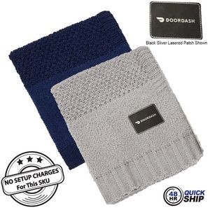 48 Hr Quick Ship - Crochet Knit Blanket, 50x60, with Lasered logo patch, NO SETUP CHARGE