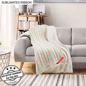 Premium Cable Knit Cotton Throw, 50x60, with Sublimated Ribbon, NO SETUP CHARGE