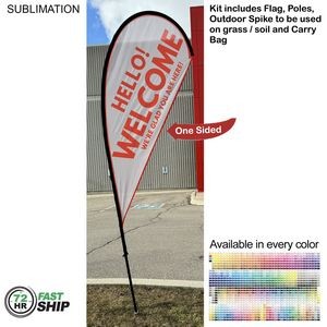 72 Hr Fast Ship - 9' Small Tear Drop Flag Kit, Full Color Graphics One Side, Spike and Bag Included.