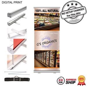 24 Hr Express Ship - Premium Retractable Banner with Graphics, Stand & Bag, 33.5x79, NO SETUP CHARGE