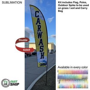 72 Hr Fast Ship - 13' Medium Feather Flag Kit, Full Color Graphics Double Sided, Spike and Bag.