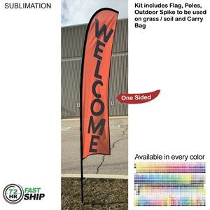 72 Hr Fast Ship - 10' Small Feather Flag Kit, Full Color Graphics One Side, Spike and Bag Included.