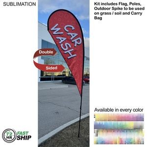 72 Hr Fast Ship - 12' Medium Tear Drop Flag Kit, Full Color Graphics Double Sided, Spike and Bag.