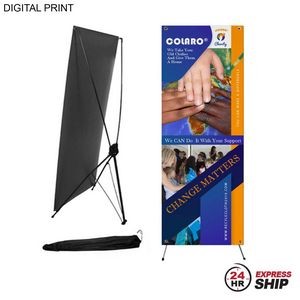 24 Hr Express Ship - Economical, Cost Effective Advertising Banner with Graphics, X-Stand and Bag