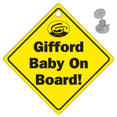 Baby on Board Sign .040 White Styrene (5"x5") with Suction Cup, Spot Colour Screen-Printed