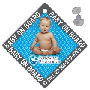 Baby on Board Sign .040 White Styrene (5"x5") with Suction Cup, Full Colour Digital Imprint