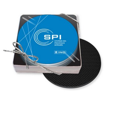 Gift Boxed Set of 4 Premium Round Coasters .100 Gloss Copolyester Top & 1/16" cork base Full Colour