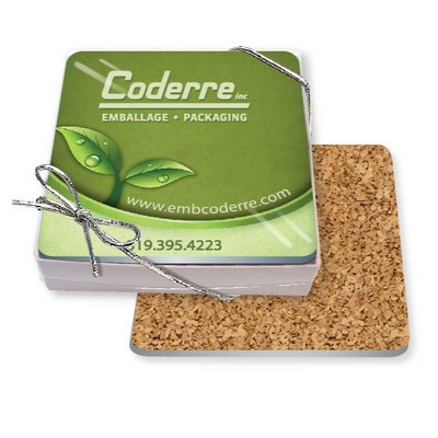 Gift Boxed Set of 4 Premium Square Coasters .060 Gloss Copolyester Top & 1/16" cork base Full Colour