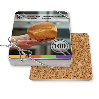 Gift Boxed Set of 4 Premium Square Coasters .010 Frosted Plastic Top & 1/16" cork