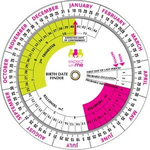 White Plastic Birth Date Finder Pregnancy Wheel Calculator 6" dia