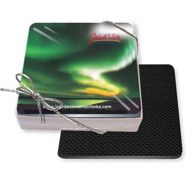 Gift Boxed Set of 4 Premium Square Coasters .020 Gloss Plastic Top & 3/32" Rubber