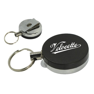 1Pc- 1.5" Black Pull Key Reel with 28" Nylon Cord with Clip & Key Ring