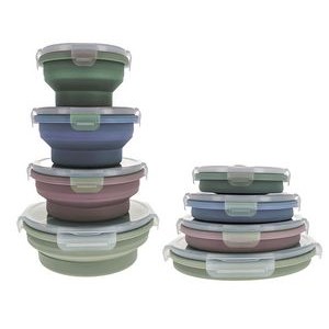 Round Silicon Collapsible Food Container with Steam Vent and Snap on Leak proof Lid