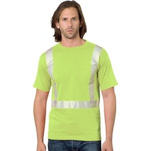Bayside® Hi-Visibility 100% Cotton Pocket Crew Segmented Striping Tee Shirt