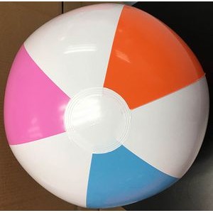 16" Inflatable Beach Ball Pink,Orange,Light Blue Alternating with White