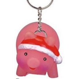 Rubber Piggy Key Chain w/Santa Hat
