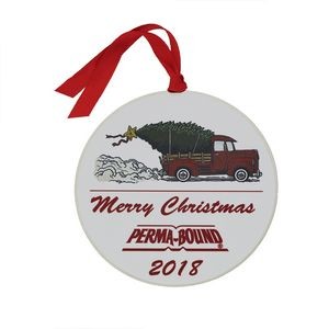 Round Ornament with Full Color Truck with Tree Scene