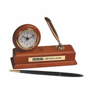 Walnut Wood Alarm Clock Desk Set w/ Pen