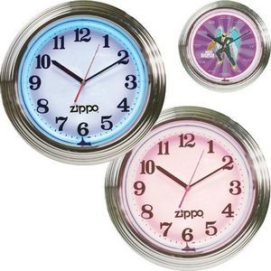 15" Diameter Chrome Plated 2 Color Flashing Neon Wall Clock