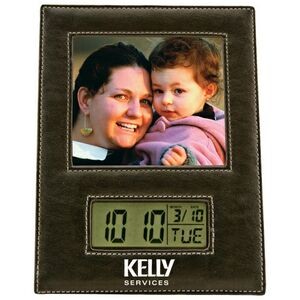 Leather Photo Frame w/ LCD Clock