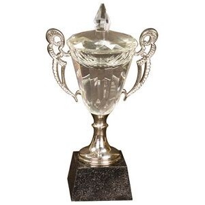 Crystal Trophy Cup Award w/ Lid on Black Marble Base (11 1/4