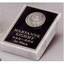 White Marble Paperweight w/ Small Victory Medallion (2 1/2"x3 1/2"x3/4")