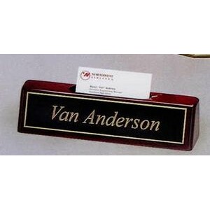 Rosewood Finish Name Wedge w/ Business Card Holder (8 1/4"x2"x1 1/4")