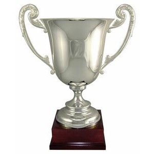 Silver Plated Trophy Cup on Mahogany Finish Base (22 1/2")