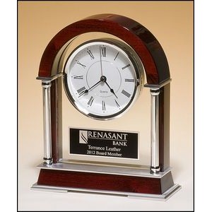 Rosewood Piano Finish Mantle Clock w/ silver accents (8.5"x 10.5")