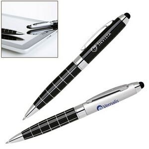 Classic Grid Barrel Ballpoint Pen with Capacitive Stylus