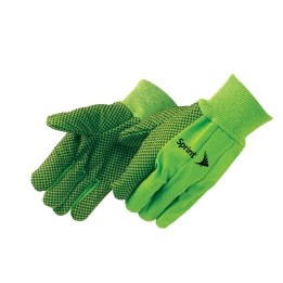 Double Palm Canvas Work Gloves w/ Black PVC Dots Green
