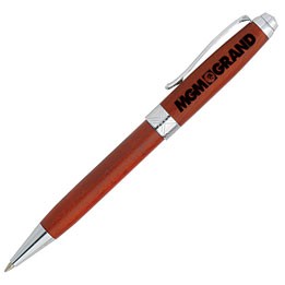 Rosewood Barrel Ballpoint Pen w/ Shiny Chrome Accents
