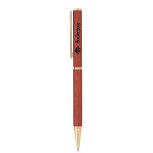 Rosewood Thin Flat Top Ballpoint Pen w/Gold Accent